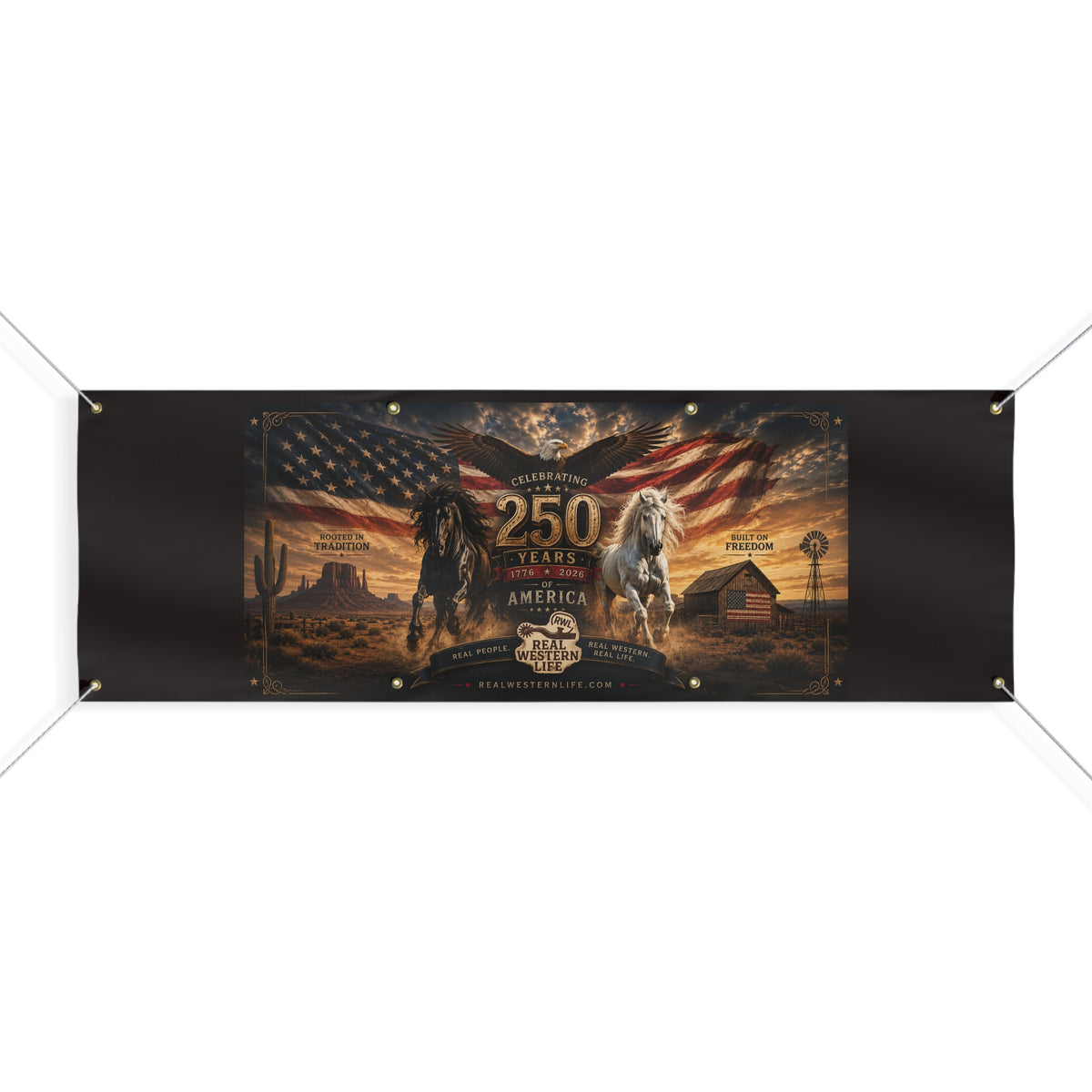 250 Years America Celebration Banner — Patriotic Western Horse Matte Banner