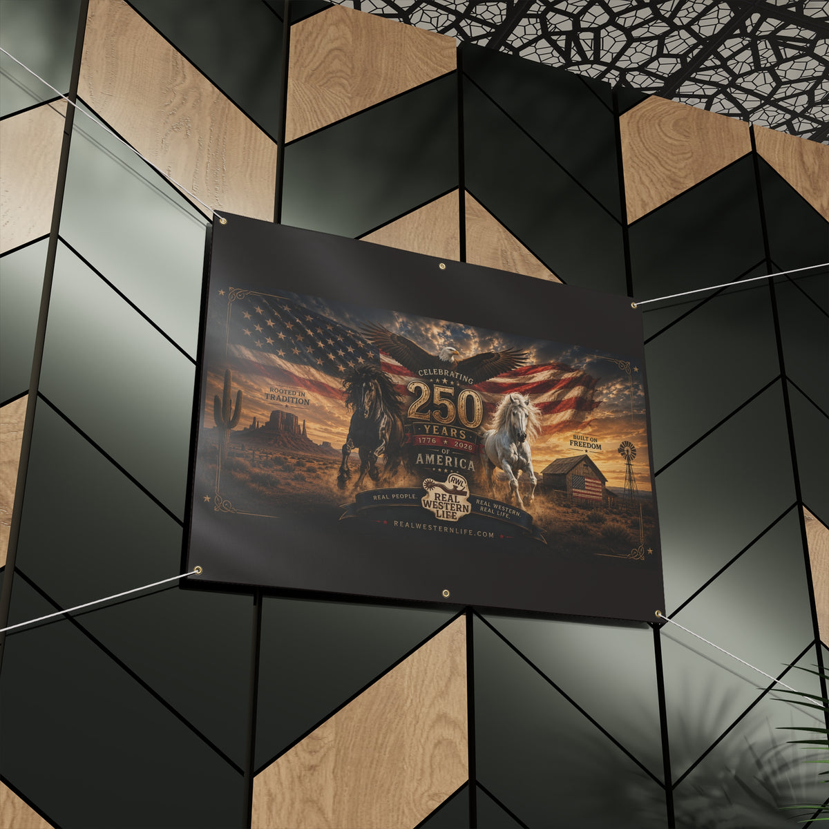 250 Years America Celebration Banner — Patriotic Western Horse Matte Banner