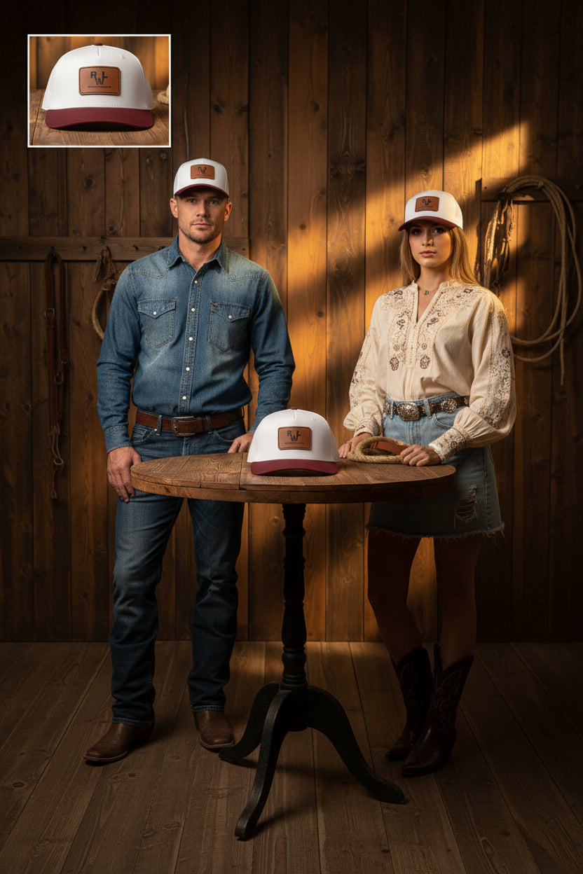 Real Western Life -Leather Patch Baseball Cap — Retro Rugged Logo Hat
