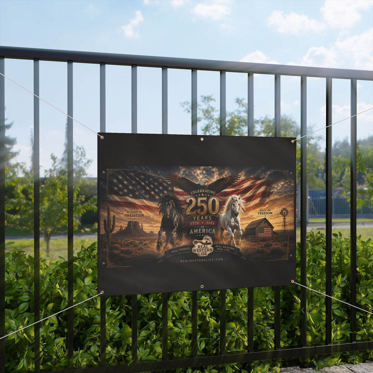 250 Years America Celebration Banner — Patriotic Western Horse Matte Banner