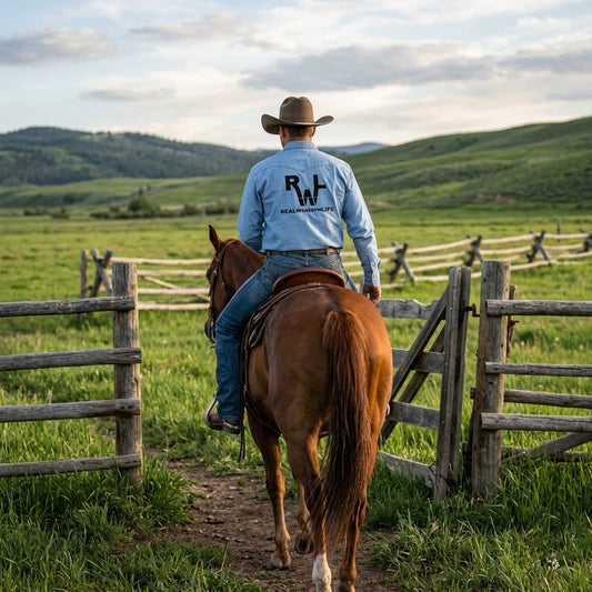 Real Western Life Denim Long Sleeve Shirt — RWL Brand Front, Back & Sleeve