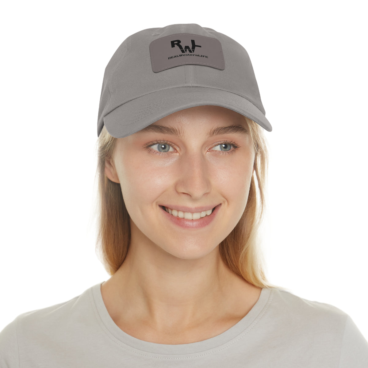 Leather Patch Dad Hat — RW RealWaterLife Logo Adjustable Baseball Cap