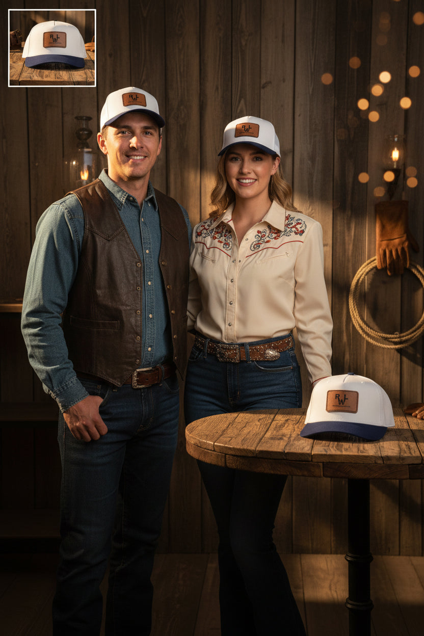 Real Western Life -Leather Patch Baseball Cap — Retro Rugged Logo Hat
