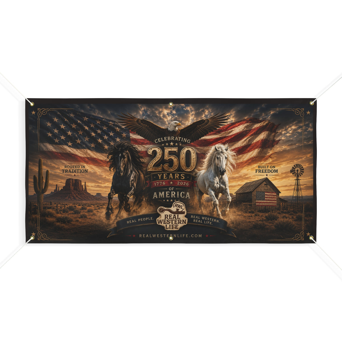250 Years America Celebration Banner — Patriotic Western Horse Matte Banner