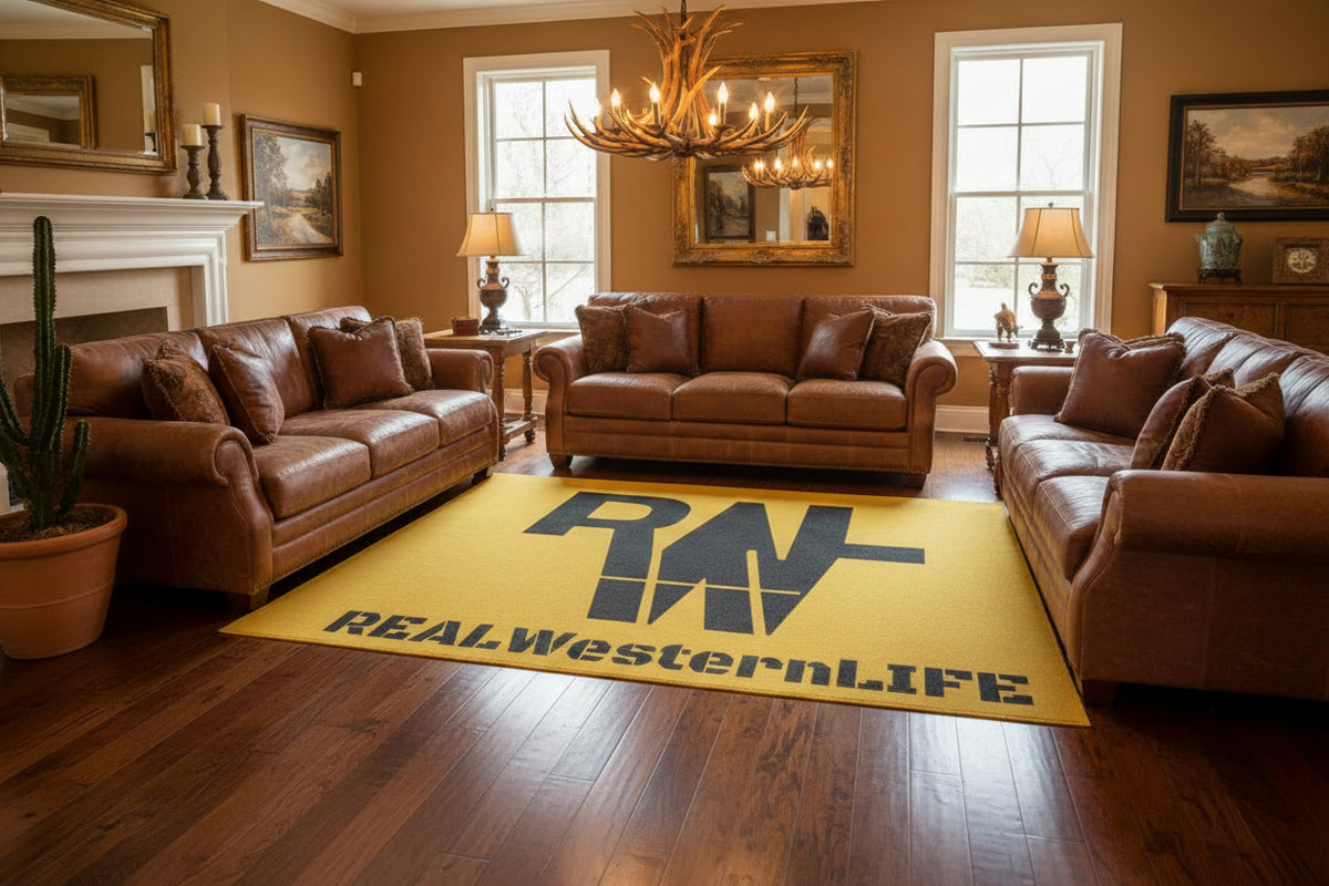 Real Western Life Black Brand-  Home Decor - Yellow Area Rug - Customize