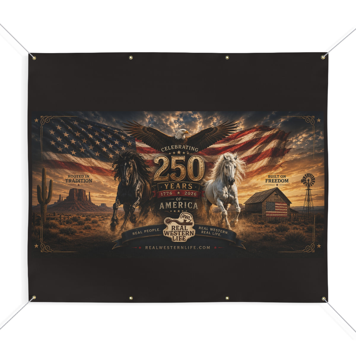 250 Years America Celebration Banner — Patriotic Western Horse Matte Banner