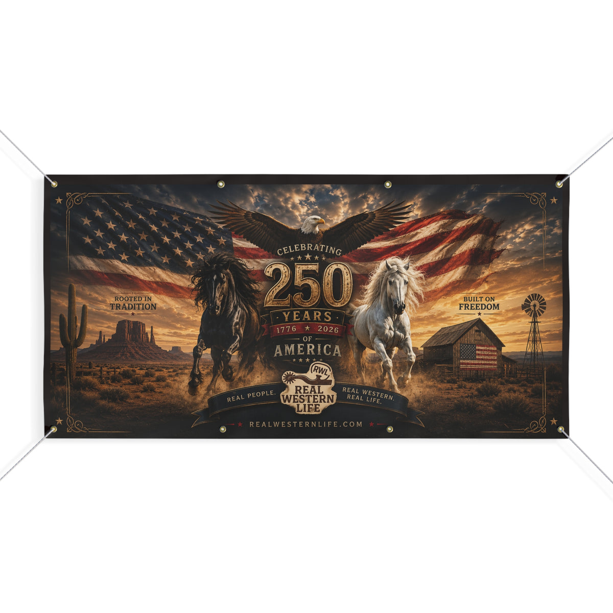 250 Years America Celebration Banner — Patriotic Western Horse Matte Banner