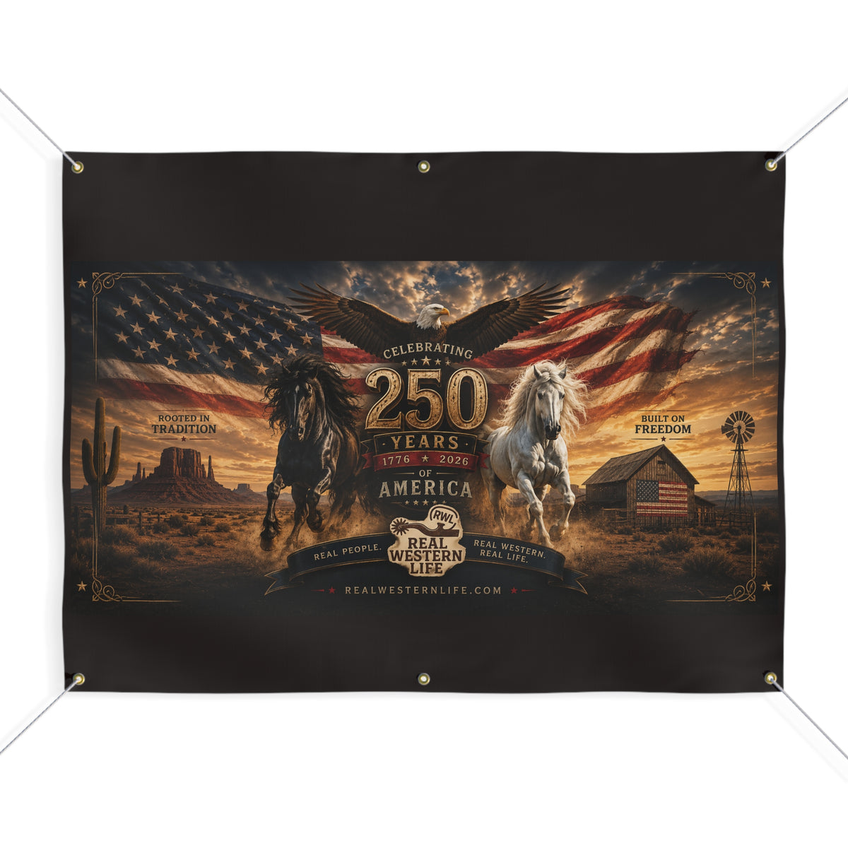 250 Years America Celebration Banner — Patriotic Western Horse Matte Banner