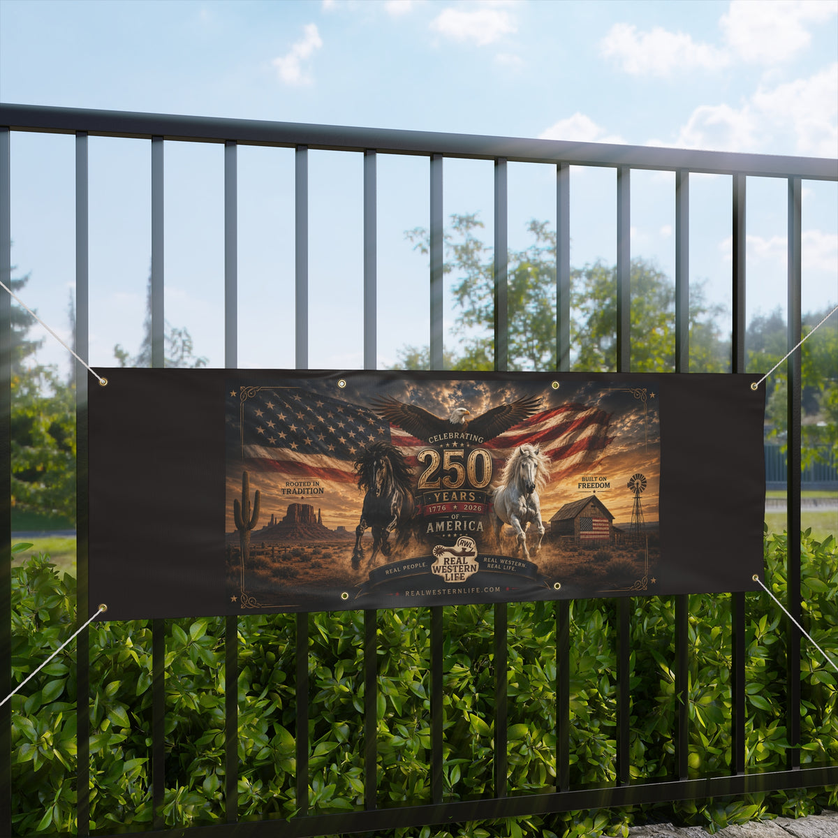 250 Years America Celebration Banner — Patriotic Western Horse Matte Banner