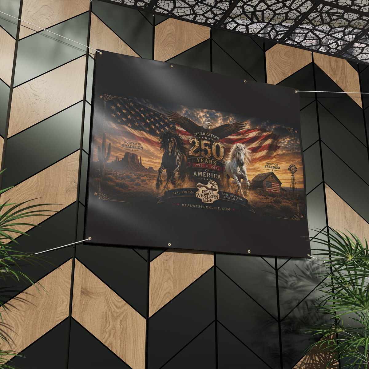 250 Years America Celebration Banner — Patriotic Western Horse Matte Banner