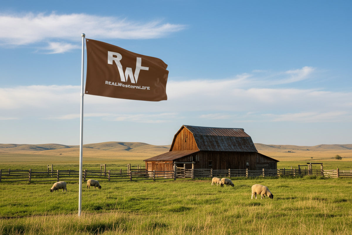 Real Western Life - White Brand - Double Sided Flag - Customize