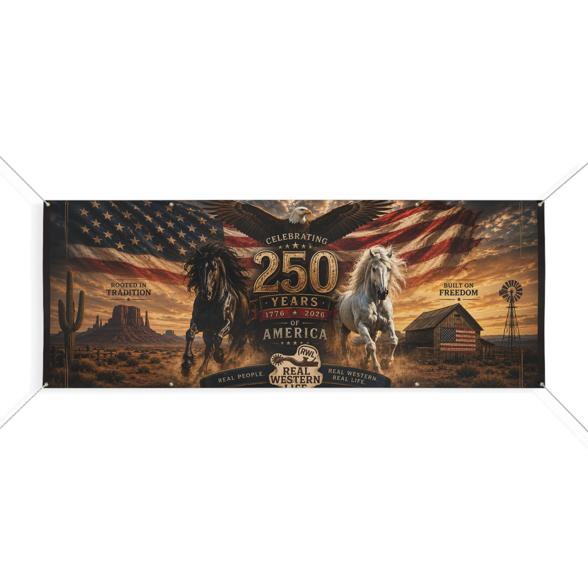 250 Years America Celebration Banner — Patriotic Western Horse Matte Banner