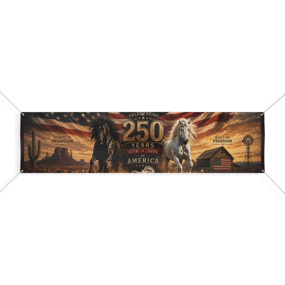 250 Years America Celebration Banner — Patriotic Western Horse Matte Banner
