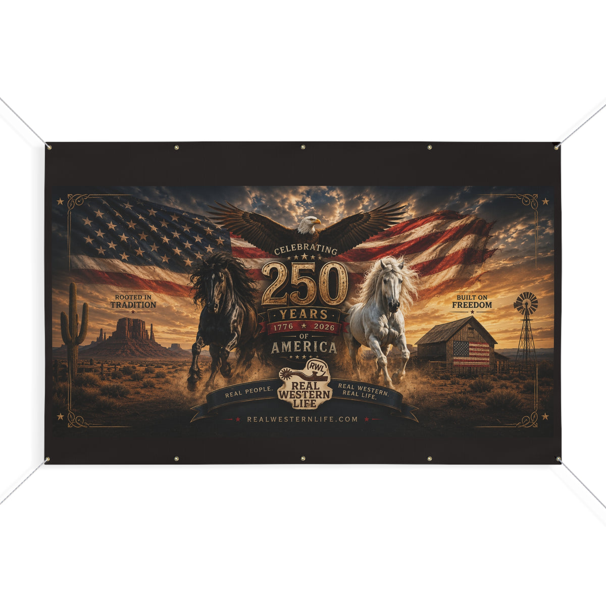 250 Years America Celebration Banner — Patriotic Western Horse Matte Banner