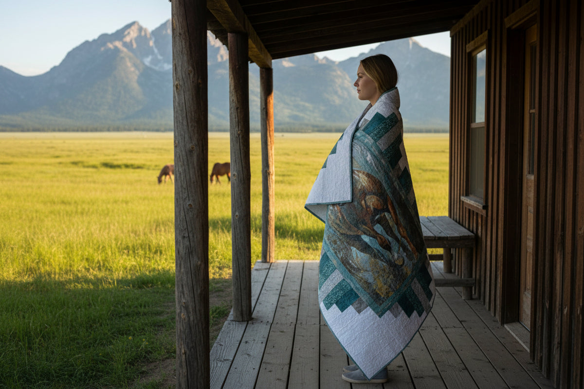 Spirit of the West Custom Handmade Horse Quilt - Green